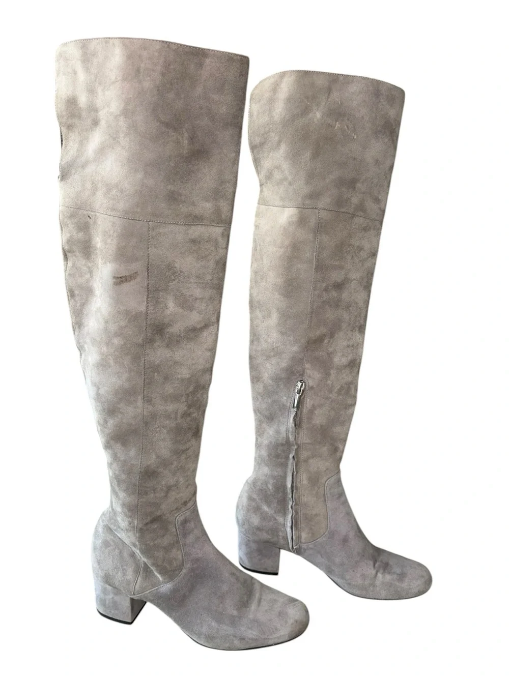 Sam Edelman Elina Gray Suede Leather Over The Knee Block Heel Boots - 7.5